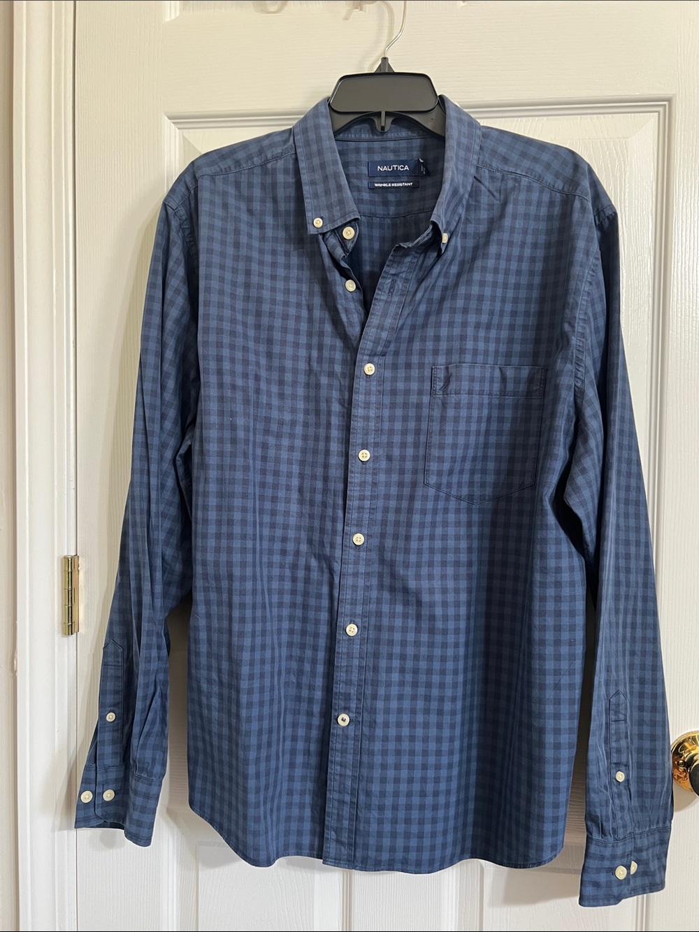 Nautica Men's Navy Blue Gingham Button-Down Shirt